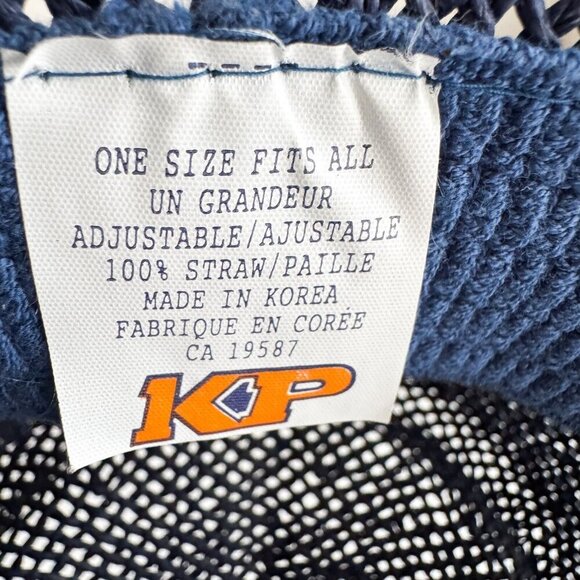Vintage KP Navy Blue Straw Wide Brim Fedora Hat L - Picture 8 of 8